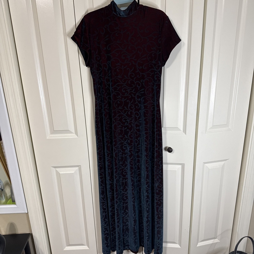 Women's Rhapsody LTD Velvet/Velour Dress Teal & Maroon Swirl Design Sm/M Y2K 90s